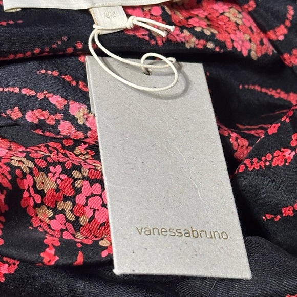 NWT Vanessa Bruno Silk A-Line Mini Dress Large Black Red US10 FR42 Pleated - Picture 5 of 6